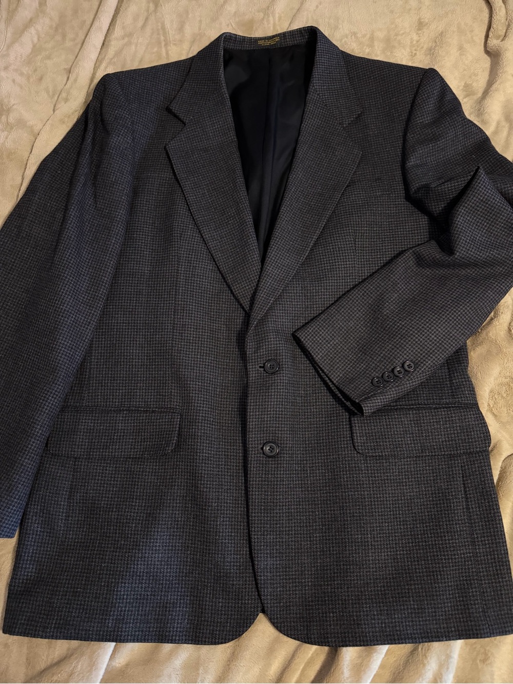 Oscar De La Renta Charcoal Houndstooth Blazer 100% Wool Two-Button Suit 44L